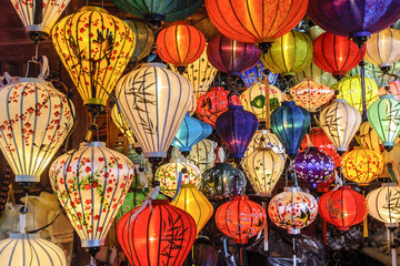 Chinese lanterns on a night market of the city of Hoi An in Vietnam.