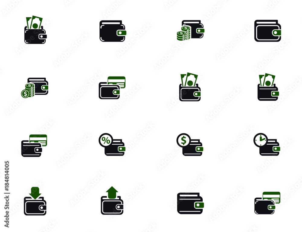 Poster wallet simple vector icons in two colors