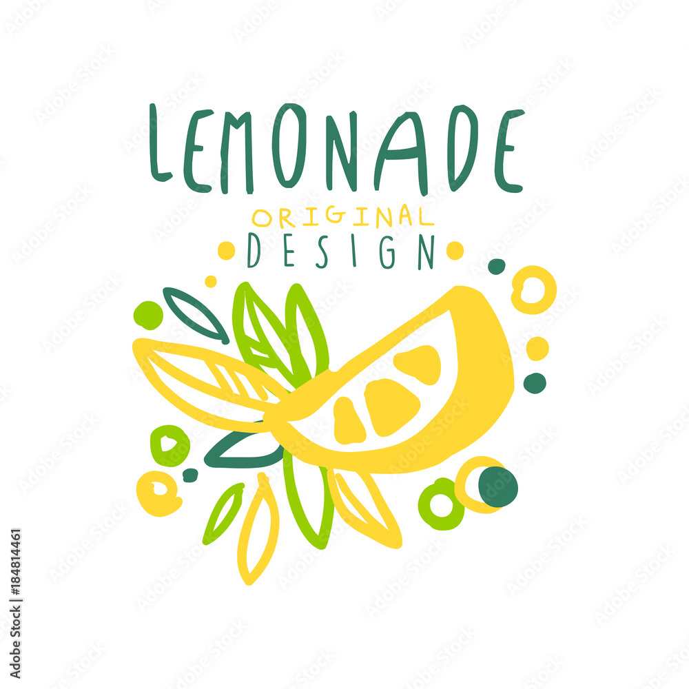 Sticker lemonade original design logo, natural citrus product emblem colorful hand drawn vector illustration