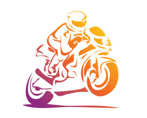 Modern Passionate Motorcycle Racer In Action Illustration
