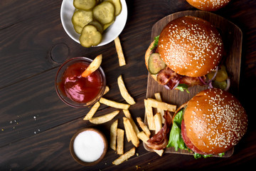 Hamburger and french fries © voltan