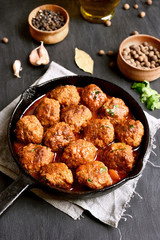 Meatballs in cast iron pan