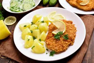 Schnitzel with boiled potato
