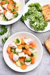 Soup from vegetable and chicken meat