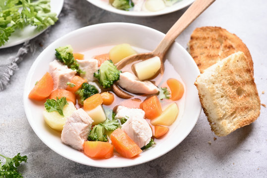Soup from vegetable and chicken breast