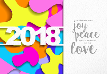 Happy New Year 2018 color cutout greeting card