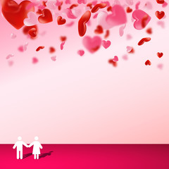 Love valentine's background with hearts. Happy Valentines Day Background with 3D Realistic Red Hearts. Valentine's day abstract background.