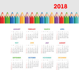 Calendar 2018 with a pencil. Week Starts Sunday