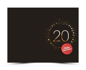 20 years anniversary decorated greeting / invitation card template with golden elements.