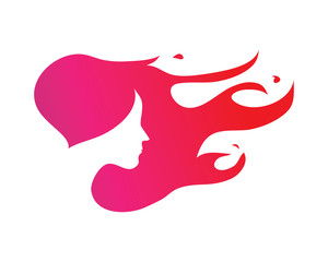Modern Elegant Flaming Hair Pink Female Face Logo