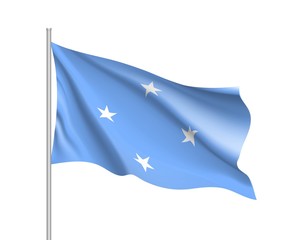 Waving flag of Federated States Micronesia. Illustration of Oceania country flag on flagpole. Vector 3d icon isolated on white background