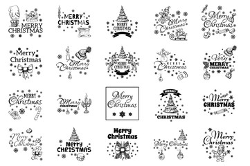 Merry Christmas. Set of typographic elements for greeting cards, invitations and other items.