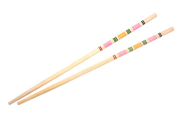 Colorful bamboo chopsticks isolated on white background