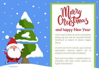 Merry Christmas Happy New Year Poster Santa Tree