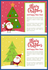 Merry Christmas Happy New Year Poster Santa Tree
