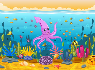 Fototapeta na wymiar cute squid under the sea