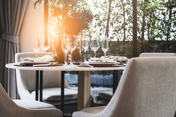 luxury dinning room with wooden table and classic style chair