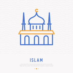 Mosque thin line icon. Modern vector illustration of arabic building.
