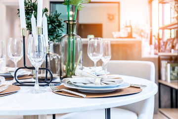 luxury dinning room with wooden table and classic style chair