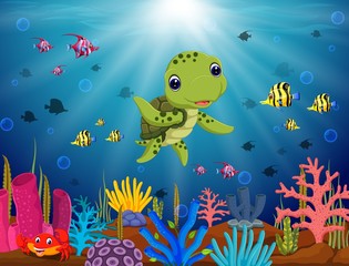 Cartoon turtle underwater