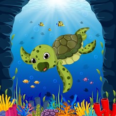Cartoon turtle underwater
