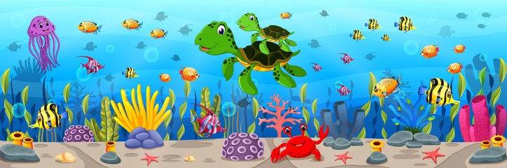 Crédence de cuisine en verre imprimé Vie marine Cartoon turtle underwater