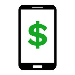 Smartphone with dollar symbol on screen. Vector icon.