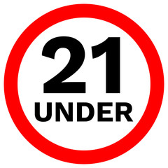 UNDER 21 prohibition sign in crossed out red circle. Vector icon.