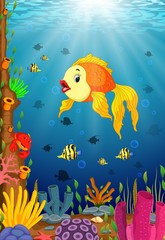 Cute fish cartoon in the sea