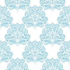 Blue floral seamless pattern on white background