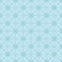 White floral ornament on blue. Seamless pattern