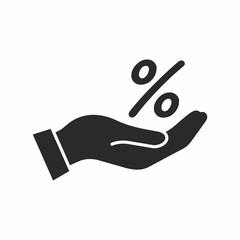 Percent sign in hand, vector icon
