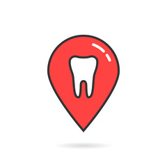 red thin line icon of dental geolocation