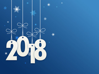 2018 White Suspended on Blue Background with Snowflakes