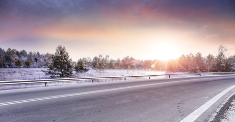 Winter road background and free space for your decoration 