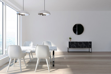 White dining room interior, marble closet