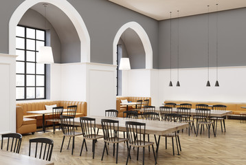 White and gray cafe interior side