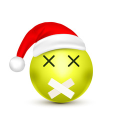 Smiley,emoticon. Green emoji, face with emotions and Christmas hat. New Year, Santa.Winter. Sad,happy,angry faces.Funny cartoon character.Mood. Vector.