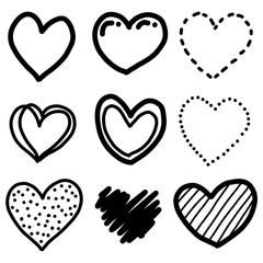 nine hearts / cartoon vector and illustration, black and white, hand drawn, sketch style, isolated on white background.