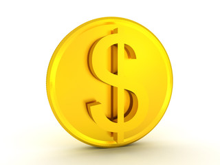 3D illustration of shiny golden dollar coin