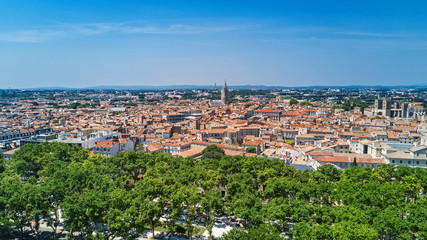 Aerial top view of Montpellier city skyline from above, Southern France
