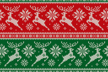 Christmas Seamless Knit Pattern with with Reindeer and Snowflakes. Scheme for Cross Stitch Embroidery and Knitted Sweater Pattern Design
