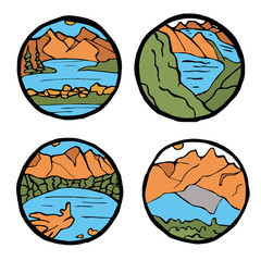 Mountain landscape icon set. 