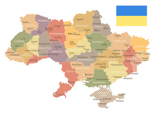 Ukraine - vintage map and flag - Detailed Vector Illustration