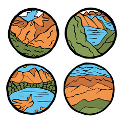 Mountain landscape icon set. 