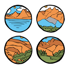 Mountain landscape icon set. 