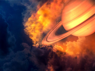 saturn and space in sunset sky