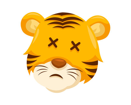 Cute Embarrassed Tiger Face Emoticon Emoji Expression Illustration
