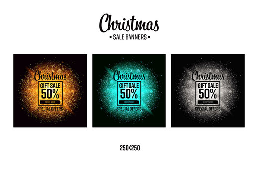 4 Christmas Sale Banners with Colorful Glitter Backgrounds