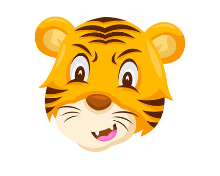 Cute Skeptical Tiger Face Emoticon Emoji Expression Illustration